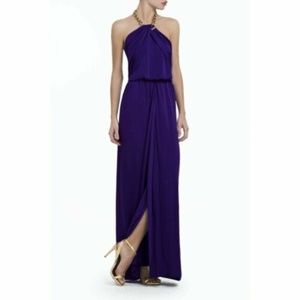 Purple BCBG maxi dress front split Edith